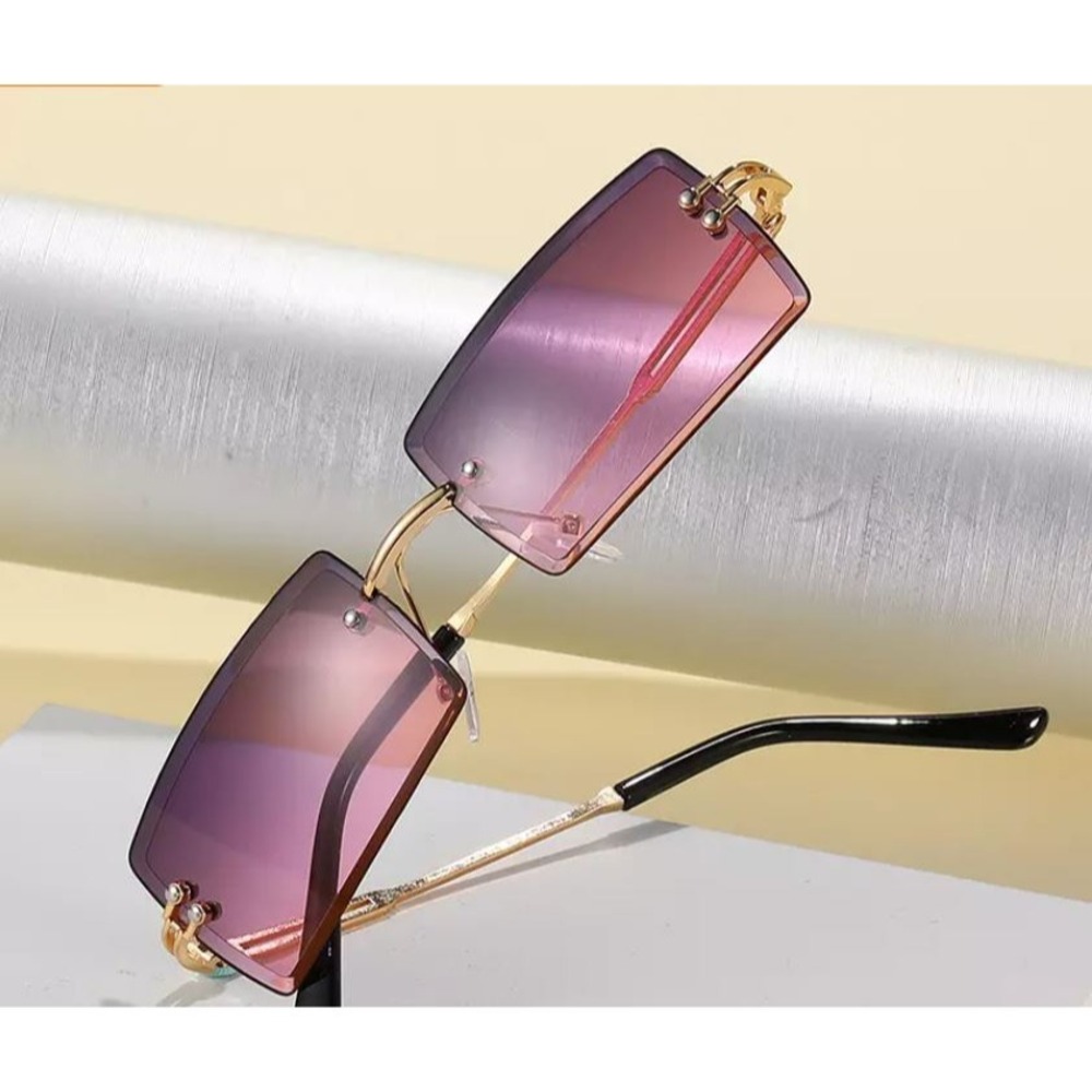 Frameless Rectangle Sunglasses Gradient Burgundy Lens Fashion Retro Lentes Gafas